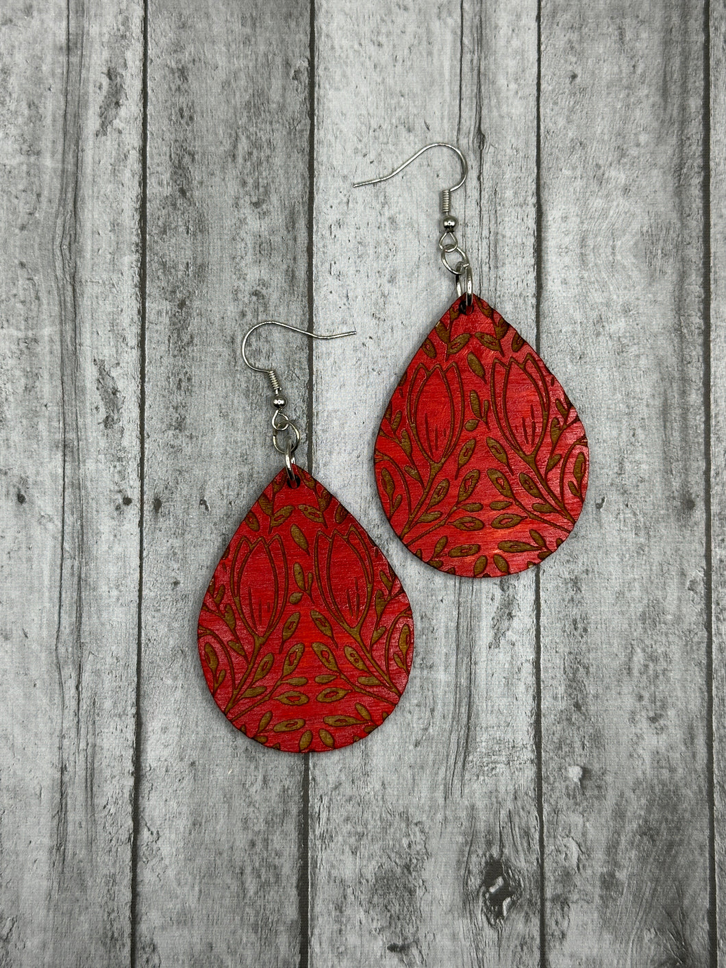 Red Tulip Teardrop Earrings