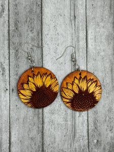 Sunflowers with brown border earrings