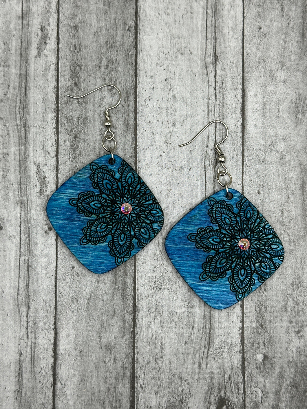 Dark Blue Square with rhinestone earrings