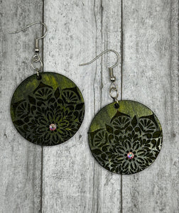 Green Mandala Circle Earrings