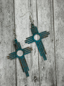 Turquoise distressed long Zia earrings