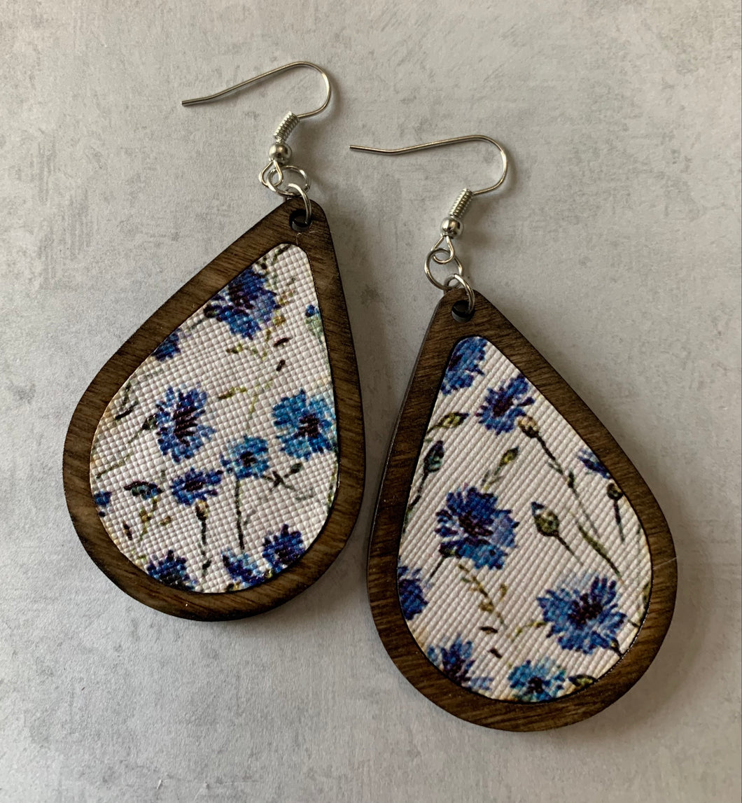 Blue Floral Tear Drop Earrings