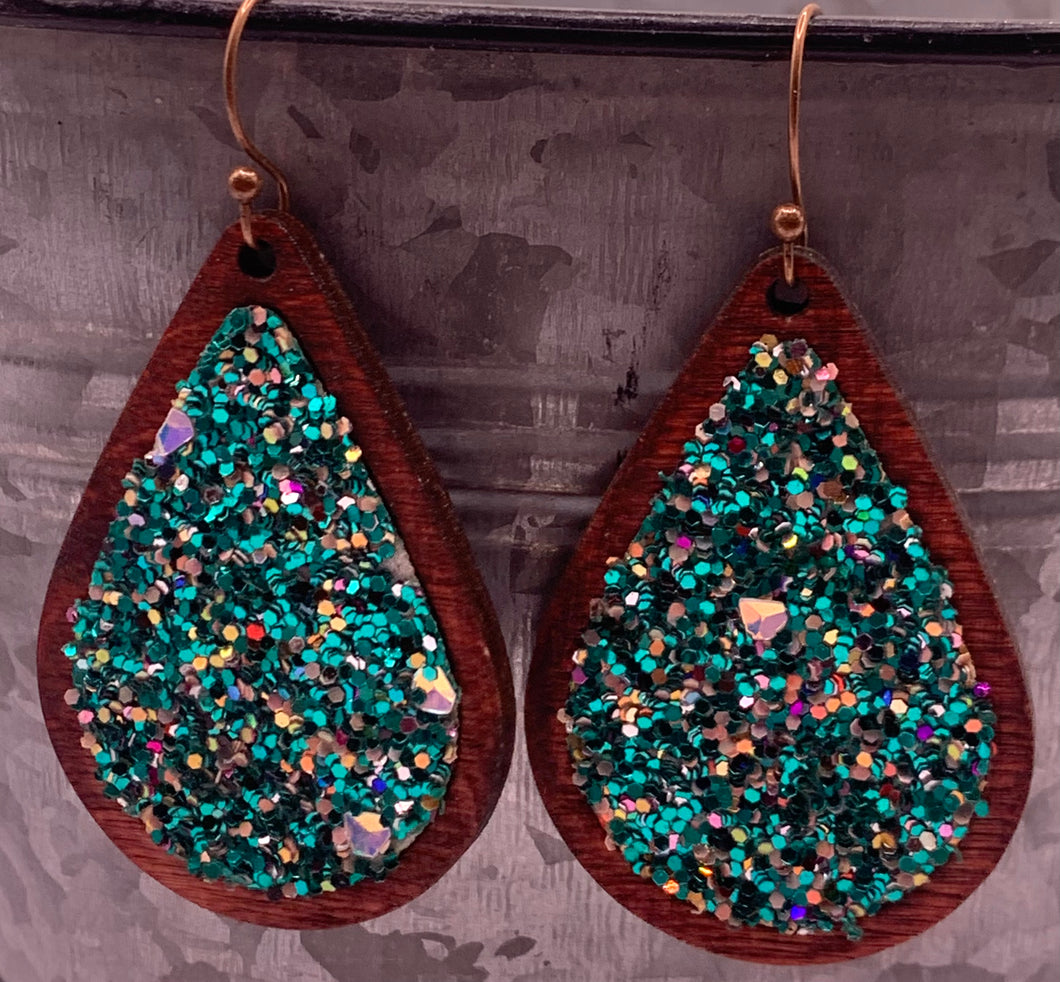 Turquoise Glitter Teardrop