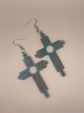 Load image into Gallery viewer, Turquoise Distressed Long Zia Earrings
