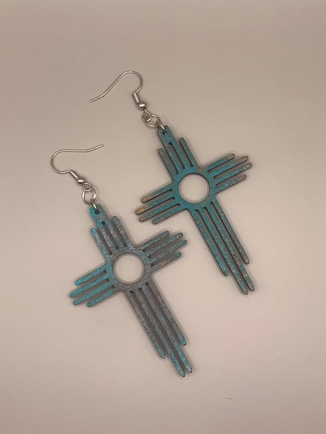 Turquoise Distressed Long Zia Earrings