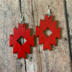 Red Aztec-style Earrings Large