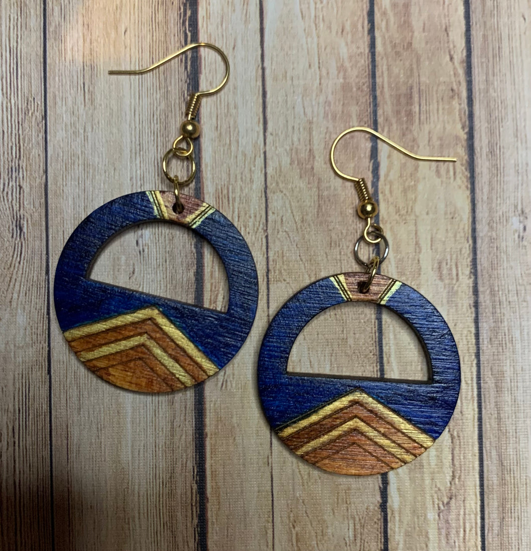 Navy blue, brown and gold earrings