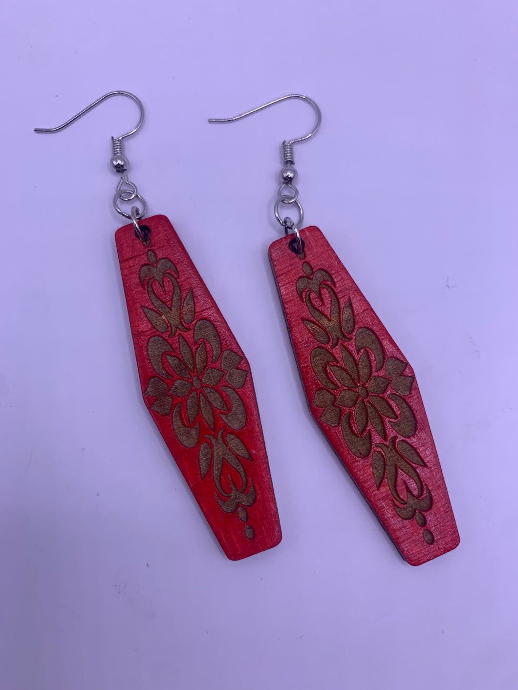 Red Floral Bar Earrings